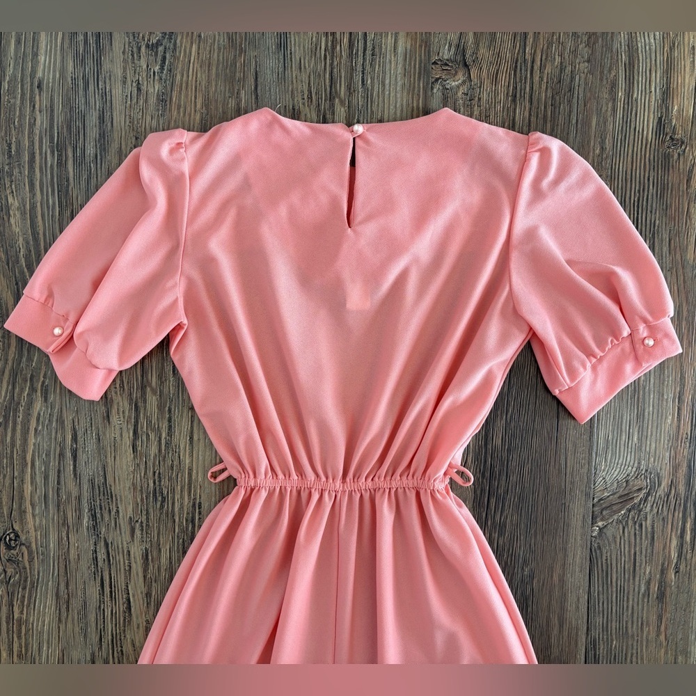 Vtg Doo-Dads Secretary Dress Size 7/8 Peach Semi-Sheer Elastic Waist w/Belt USA - Picture 12 of 13